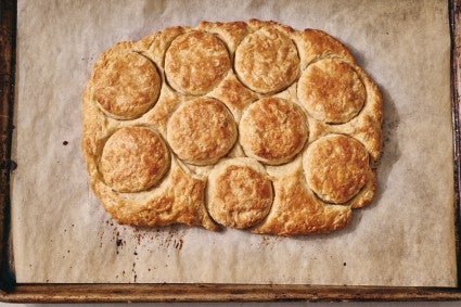 Biscuits baked within the surrounding dough
