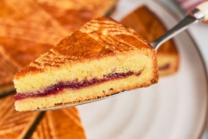 A slice of Gâteau Breton on a spatula